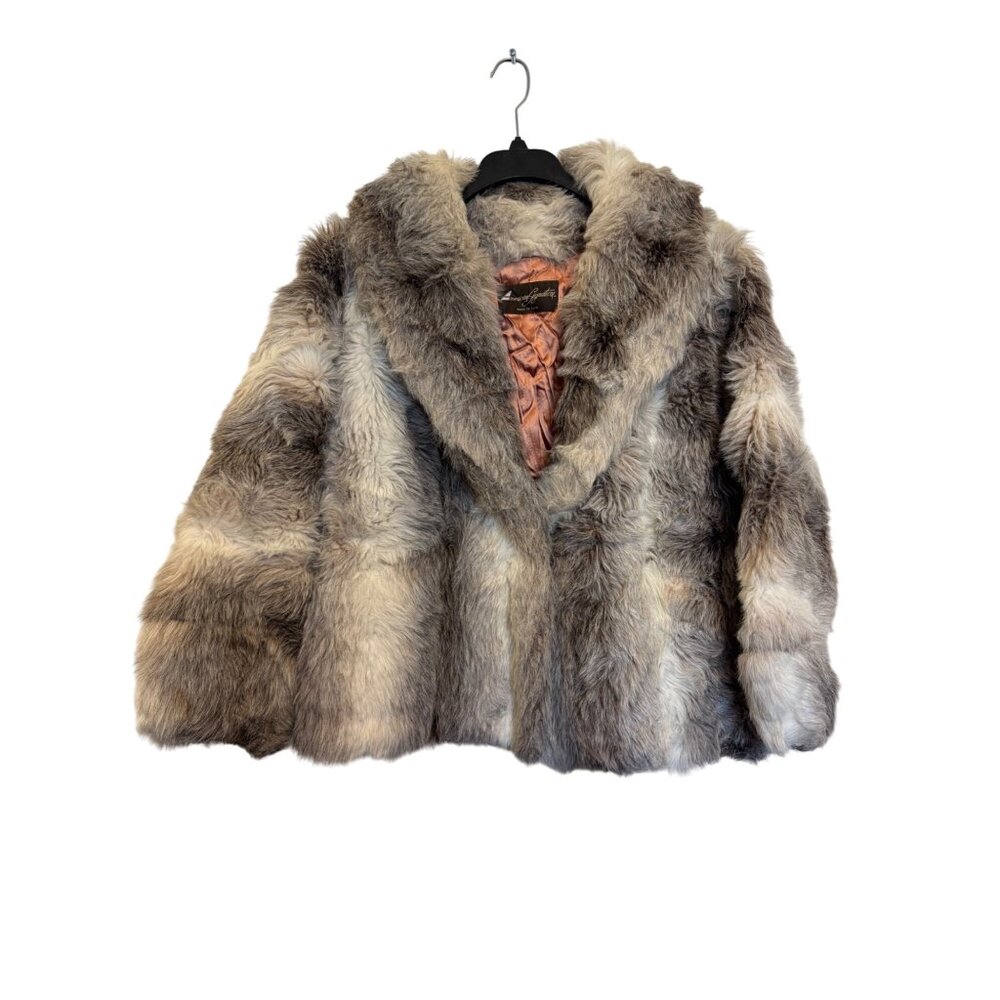 Vintage American Signature Faux Fur Coat Womens One Size Beige & Brown Striped S